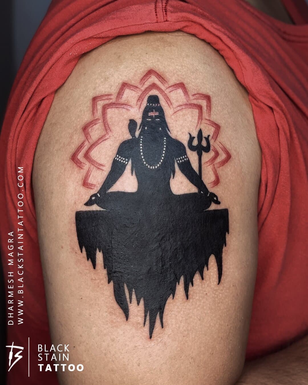 Shiva meditation tattoo with lotus mandala - cover-up tattoo artist Ahmedabad